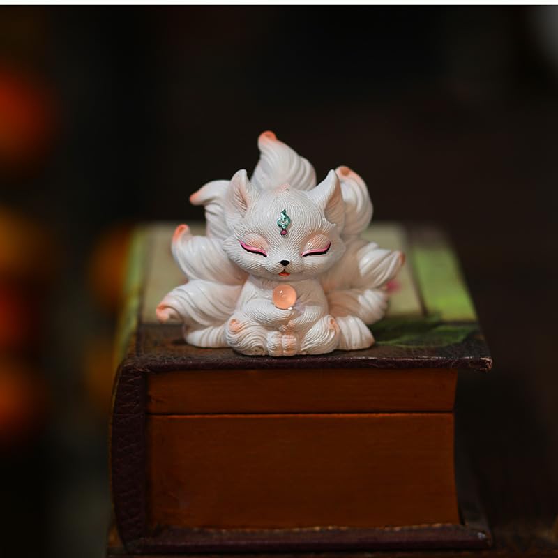 MAXYA Nine-Tailed Fox Figurine, Crystal and Resin, Tamamo-no-Mae, Princess of the Nine-Tailed Fox, Waterproof, Auspicious Item, Perfect for Entryway/B