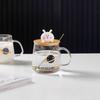 Hitzebeständige Glas-Milchtasse mit Griff Mikrowellenheizung Frühstückstasse mit Deckel Löffel für Haushalt Damen Flacher Boden Wasserbecher