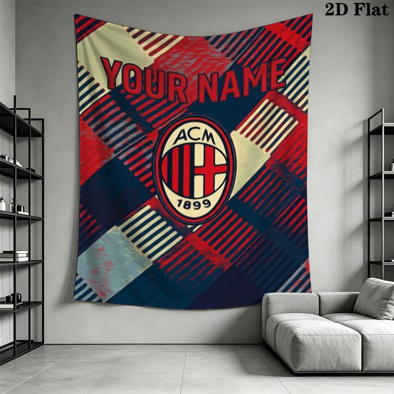 Custom Name Ac Milan Wall Tapestry Aesthetic Wall Hanging Printed Fabric Blanket Decorative Tapestries for Bedroom Living Room Home Decor