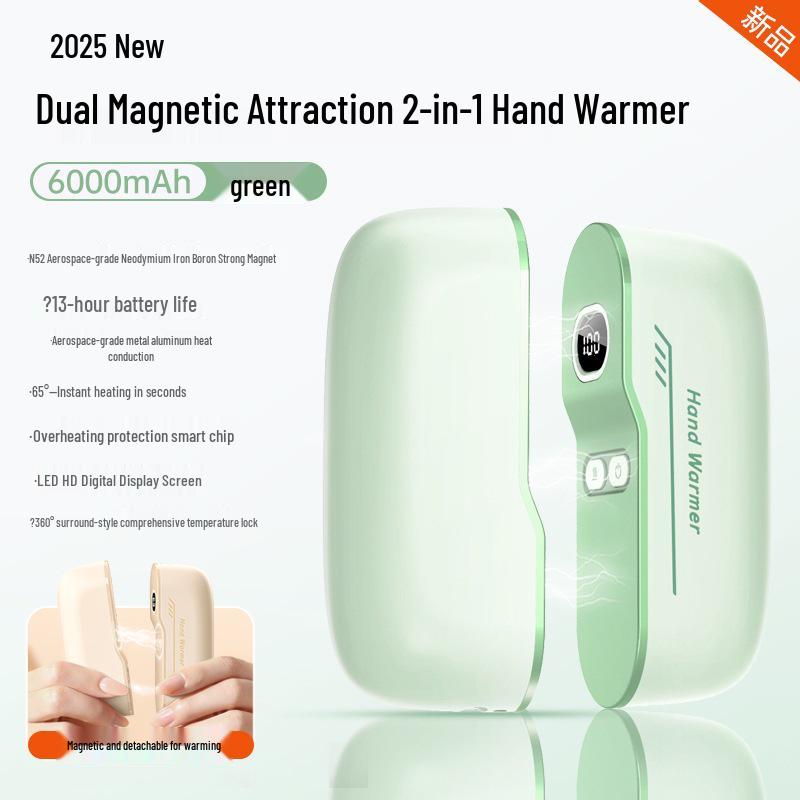 2025 Gradient Color Magnetic Hand Warmer with Digital Display - Two-in-One Detachable Design