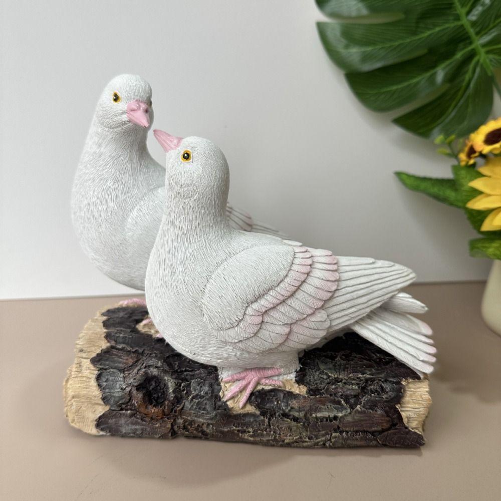 

Creative Two Peace Doves Ornaments Resin Animal Bird Figurines Miniature Doves Statue Office