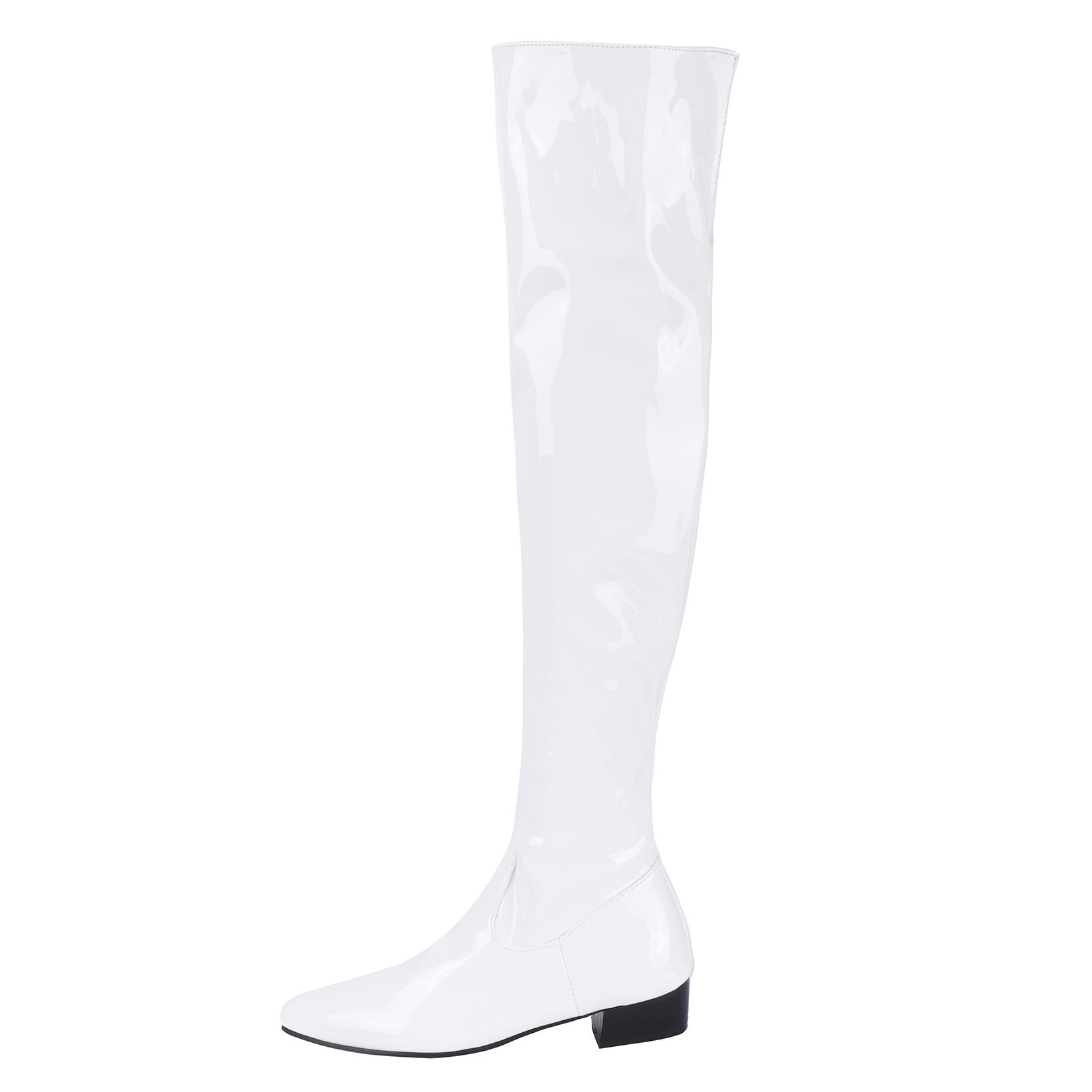 Женские ботфорты из лакированной кожи конфетных цветов оверсайз на среднем каблуке с острым носком и плюшевой подкладкой блестящие цветные длинные сапоги 39 белый 6984₽