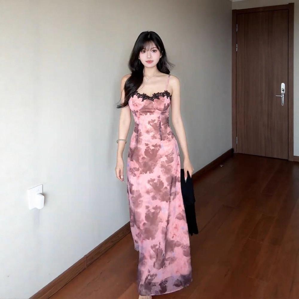 Pure Desire Lace Splicing Tie-dye Suspender Dress Set Women's Summer Thin Sunscreen Cardigan Sweet and Spicy Waist Dress