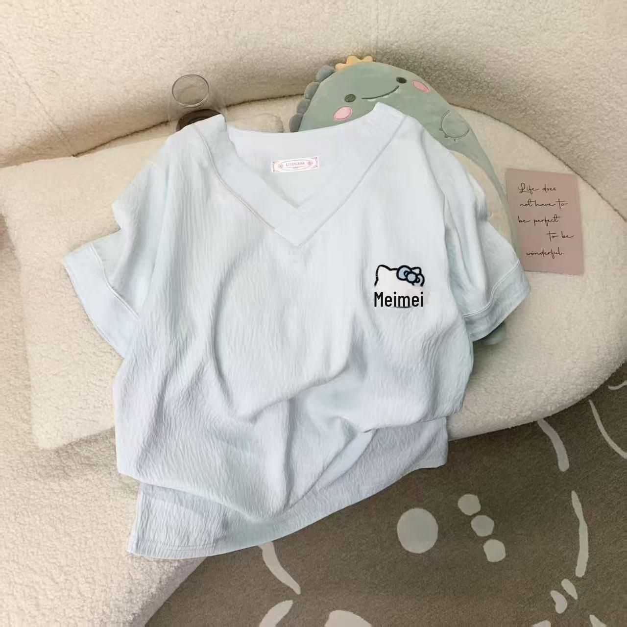 

Женская повседневная пижама Ice Silk: Свободная и удобная домашняя одежда с короткими рукавами, которая пользуется популярностью у летних покупателей L