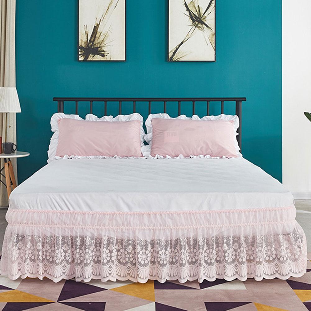 Lace Bed Skirts Easy On/Off Elastic Wrap Around Dust Ruffle For Hotel Use