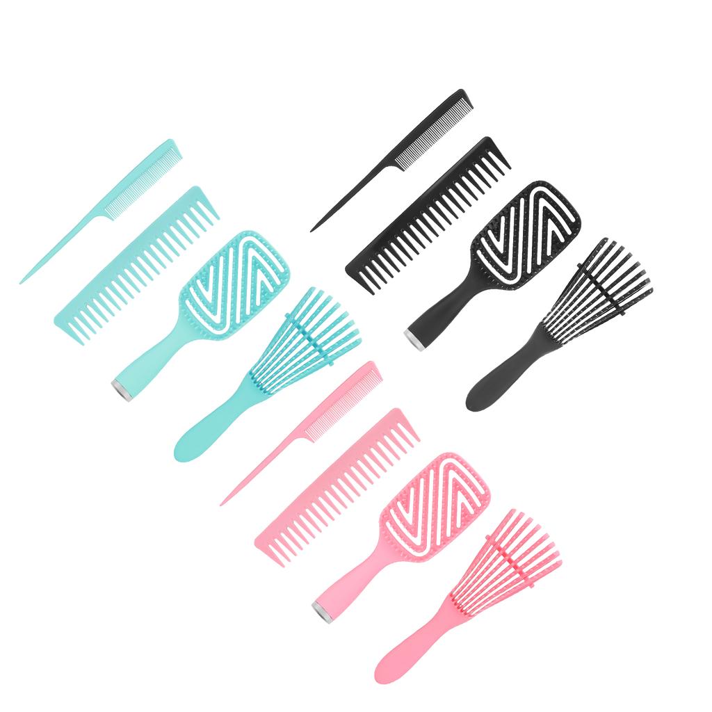 5pcs Detangling Brush Scalp Massage Straight Hair Hollow Comb Rat Tail Hair Brush Set