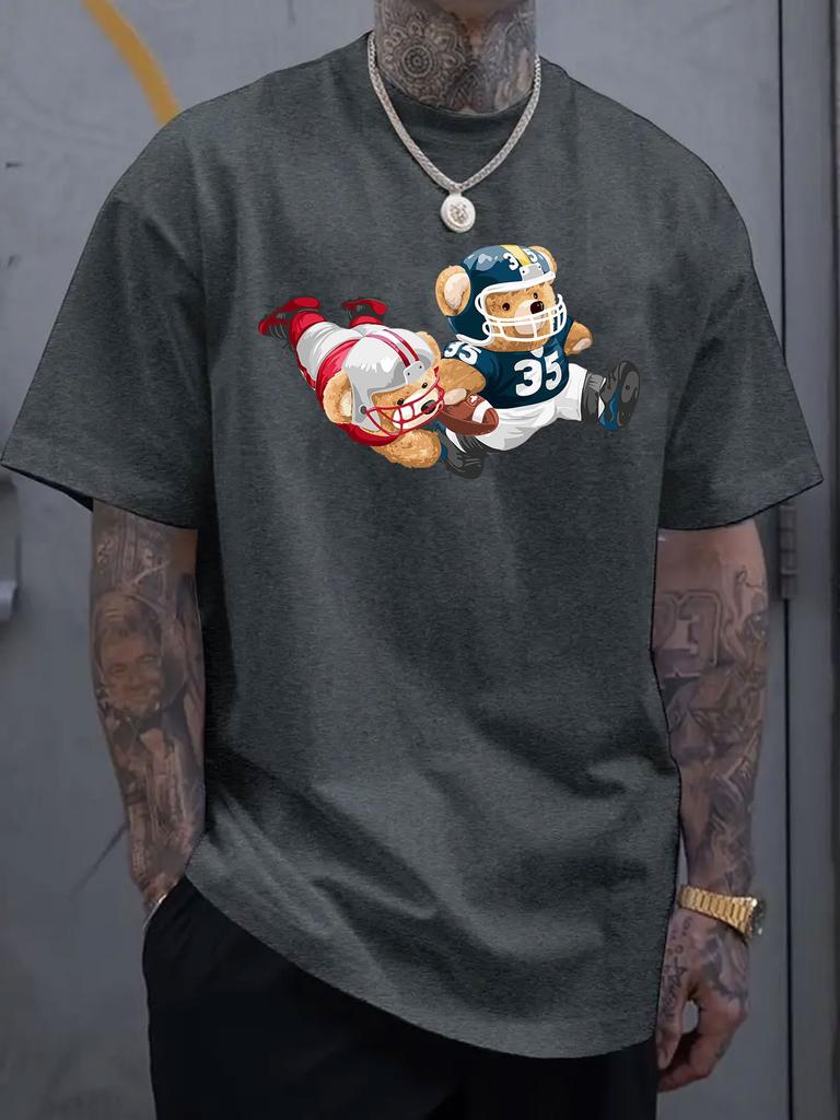 Rugby Teddy Bear Graphic Printed Men's Luxury Cotton Short Sleeved T-shirt Summer Neutral Men's and Women's Casual Loose Trendy