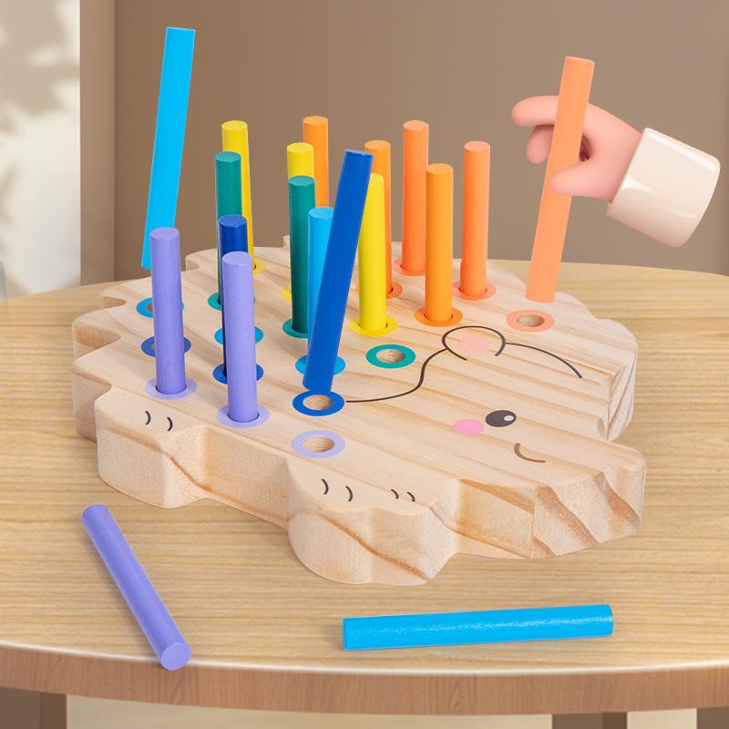 Interesting Toys Multicolored Wooden Hedgehog Color Sticks Matching Game, Color Recognition, Hand-Eye Coordination Training, Color Pairing Toy For Children