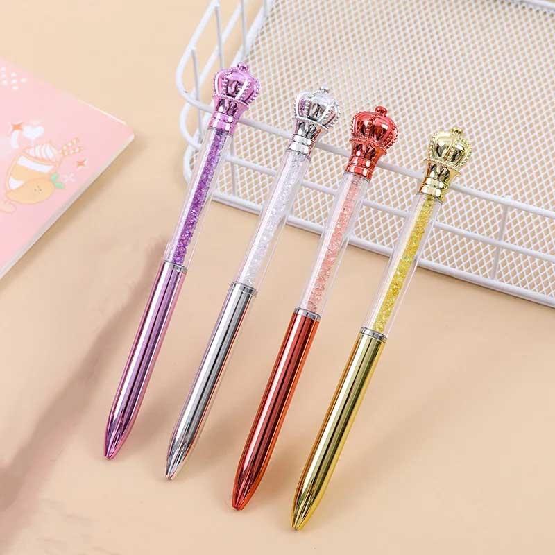 

4 шт., креативные металлические многоцветные короны и кристаллы, офисные поворотные ручки, школьные канцелярские принадлежности, офисные принадлежности, шариковая ручка Ink Color：Black