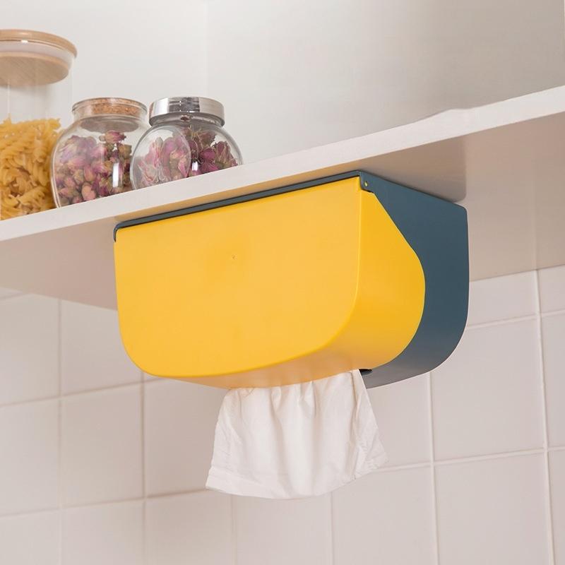 Simple Wall-mounted Tissue Storage Box Perforation-free Toilet Tissue Box Paste for Bathroom Living Room Kitchen