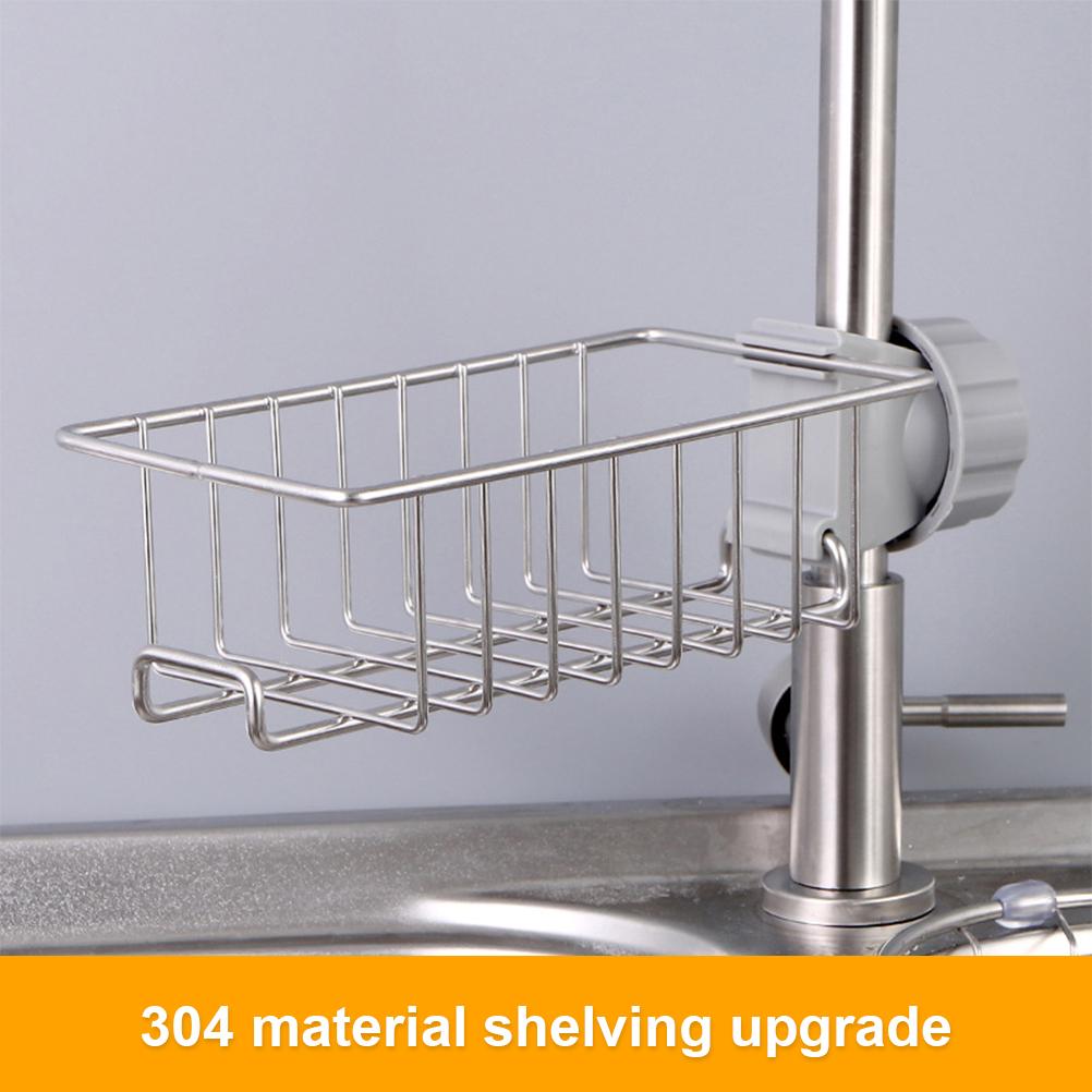 Faucet Storage Rack Stainless Steel Drain Rack with Hook for Kitchen Bathroom