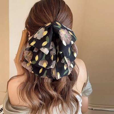 Gauze Bow Ribbon Hair Clamp Back Head Hair Clip Elegant Grab Clip  Women Girls
