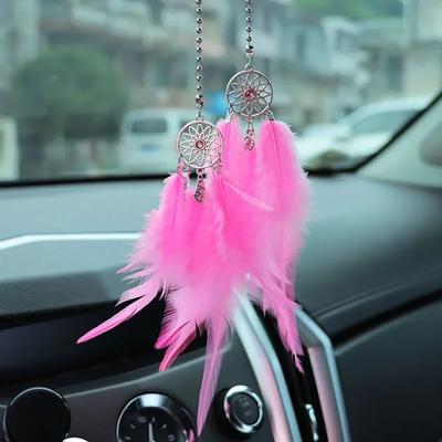 Ciondolo Acchiappasogni per Auto per Ragazze Piuma Specchio Ciondolo da Appendere Decorazione per la Casa Ornamento Portafortuna per Auto Accessori Interni Auto per Ragazze