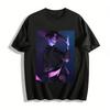 Dunkelviolettes Langarm-Oberteil mit chinesischem Schwertkämpfer-Print Nischen-Anime-Stil Lockeres Freizeit-T-Shirt Reines Baumwoll-T-Shirt