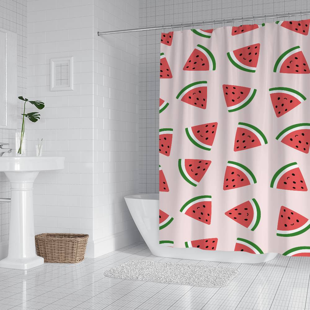 Fruit Watermelon Pattern Print Bathing Curtain Bathroom Shower Curtain Waterproof With 12 Hooks Home Deco