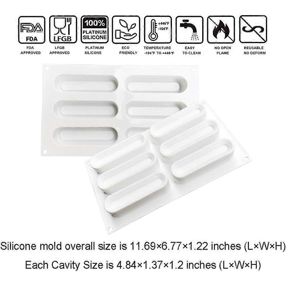 Eclair Silicone Mold for Baking Mousse Cake, French Dessert, Pastry, Chocolate, Ice Cream, Cake Decoration Mold, 3D Concave Eclair Shape (6-Cavity)