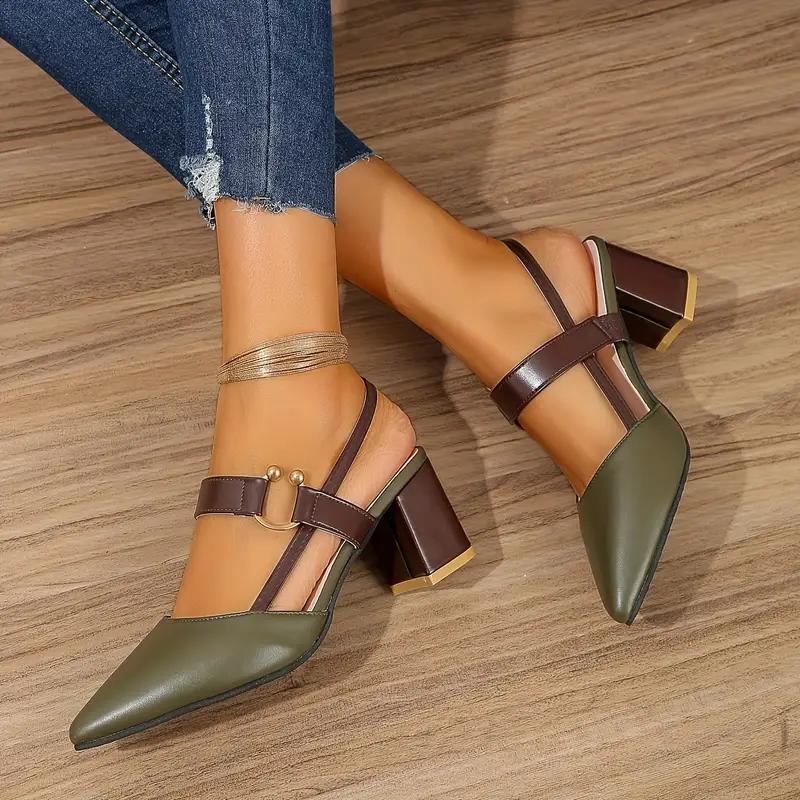 

Женские модные сандалии с острым носком, закрытым носком и толстым каблуком, средней высоты каблуком, универсальная обувь 41 зелёный