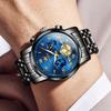 OLEVS Stylish Chronograph Popular Brand for Waterproof Quartz Wristwatch Men's Watch, Business, Large, Easy-to-Read Analog, (Black/Blue)