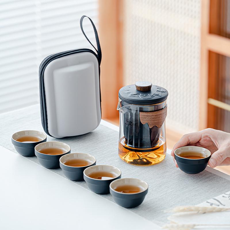 Glass travel tea set portable express cup outdoor kung fu teacup Japanese teapot business gift set