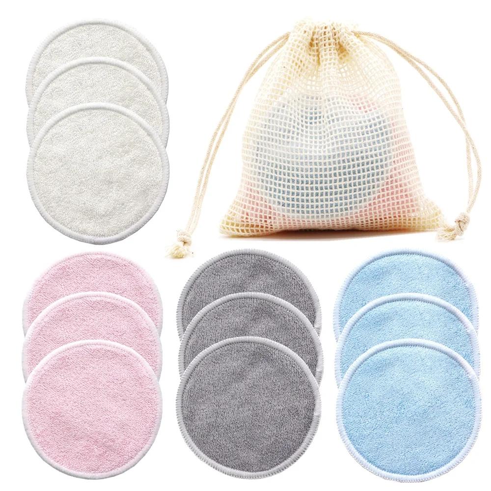 Reusable Bamboo Fiber Makeup Remover Pads 12pcs/Pack Washable Rounds Cleansing Facial Make Up Removal Pads Tools