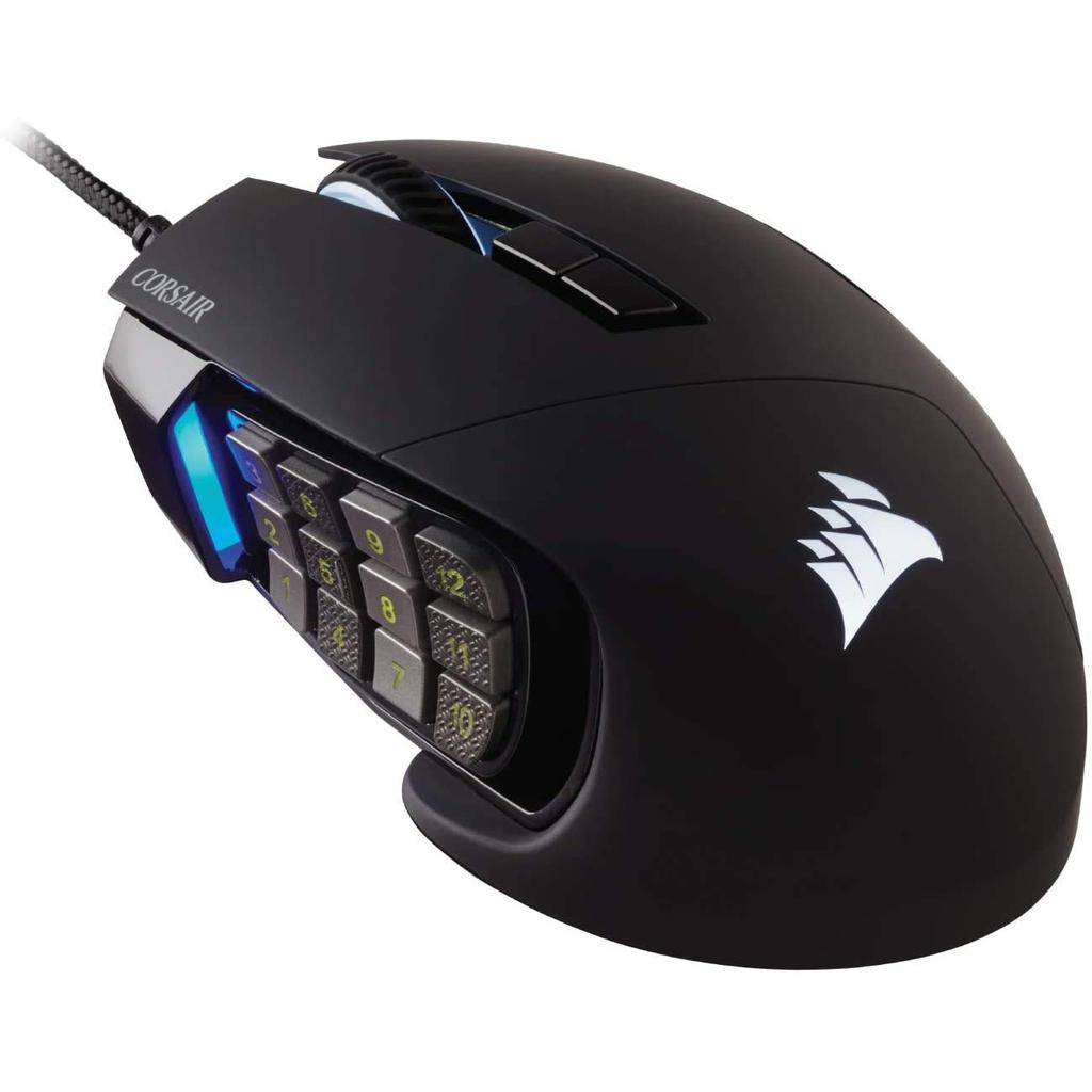 Corsair SCIMITAR RGB ELITE USB Gaming Mouse, Multi-Button, RGB Lighting, CH-9304211-AP MS431, Black/White