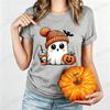 Cute-Ghost-Pumpkin Spice Fall Halloween Design Graphic T-Shirt Oversized Tee for Women Unisex Wear Blouse Spooky Season Gifts