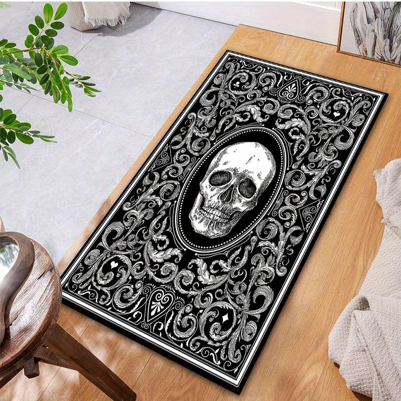 [Holiday Cheer] Gothic Satanic Skull Pattern Area Rug,100% Polyester Crystal Velvet Carpet,Heavy-Duty 800g/m²,for Living Room,Bedroom,Kitche
