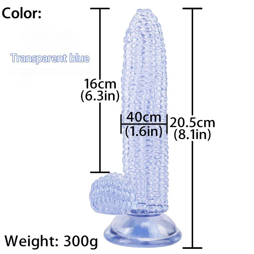 Corn-shaped Dildo with Suction Cup & Anal Plug - Transparent Hygienic Adult Toy