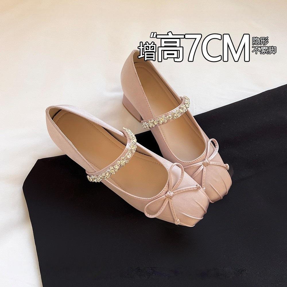 

Inner height increase 7cm women s shoes 2025 autumn new rhinestone shoes bow word with shallow mouth Mary Jane single shoes 40
