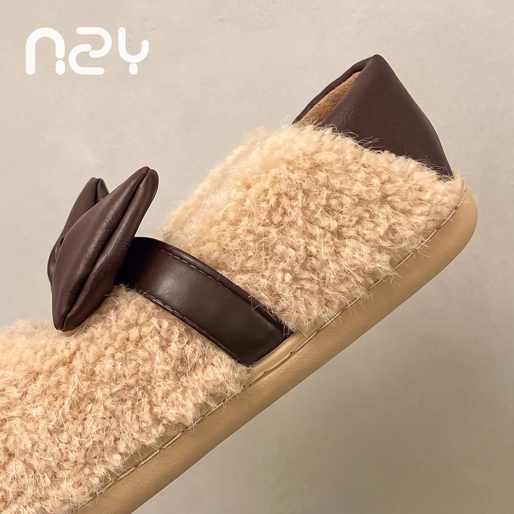 Bow retro sweet cotton slippers women's autumn and winter soft-soled non-slip plush warm fluffy cotton shoes