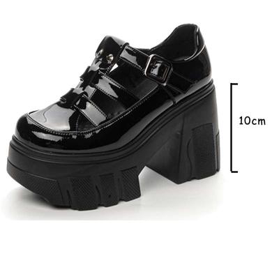 Fujin 10 cm Lackleder Atmungsaktive Stiefeletten mit Blockabsatz Mary Jane Schnallenpumps Sommer Plateau Herbst Frühlingsschuhe