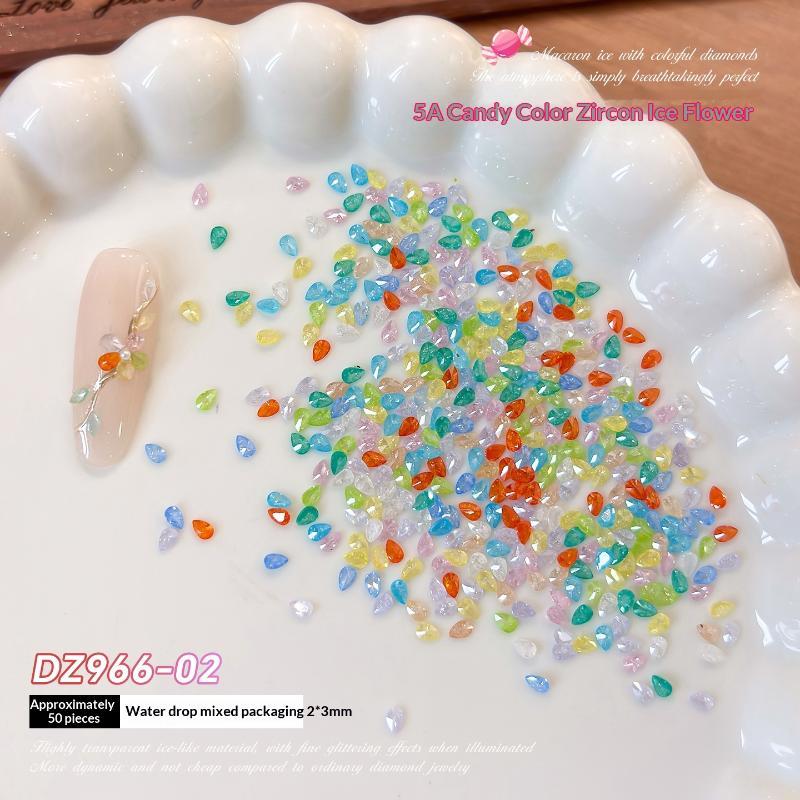 50Pcs Candy Color Ice Flower Nail Art Zircon Charms With Sparkling Effect For Home Diy Nail Salon Decoration