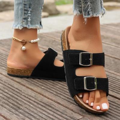 Scarpe da Donna di Alta Qualità 2024 Estate Nuove Tinta Unita Punta Aperta Scarpe Basse da Donna Moda Taglia Grande Ciabatte Romane da Donna