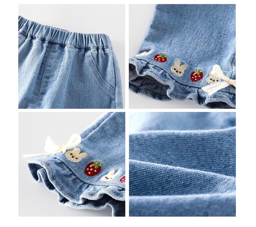 2025 Autumn Korean Style Girls' Rabbit & Strawberry Flared Jeans