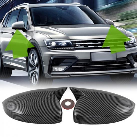 Rear View Mirror Cover Cap Overlay Carbon Black For Volkswagen Tiguan 2018-2022
