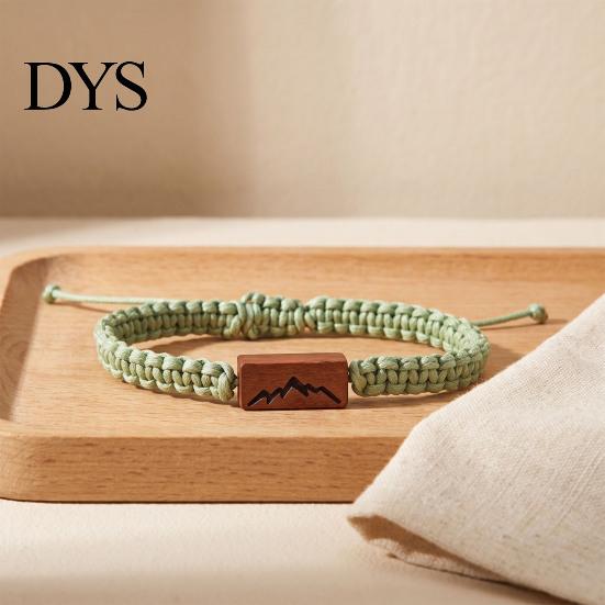 Sturdy Braided Rope for Daily Wear Adjustable Bracelet with Wooden Charm, Ocean Wave/Mountain Unisex Couples Women Men, Handmade Bracelet, Romantic