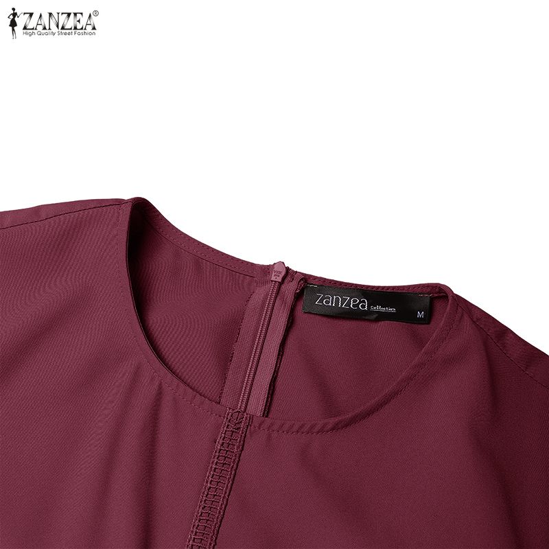 ZANZEA Women Casual Round Neck Summer Short Sleeve Dress