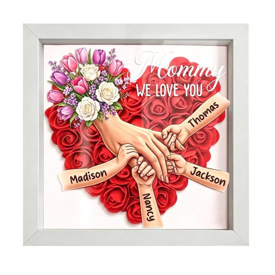 

Personalized Mommy Holding Hands Shadow Box with Ring And Manicure, Custom Names Floral Heart Picture Frame, Mother s Day Gifts for Mom Grandma S G білий
