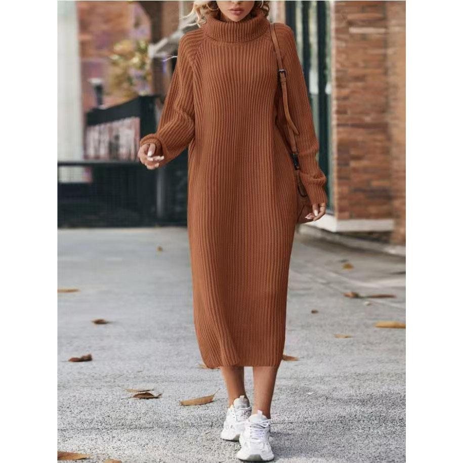 Women's Winter Knitted Knee-Length Casual Collar Dress Sweater Skirt Loose Fit Women's Thickened Winter Clothes Vest Dresses