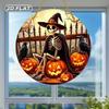 2D flat acrylic Halloween decoration - witch hat skull and pumpkin crow design, scary window decoration for home, bar, office