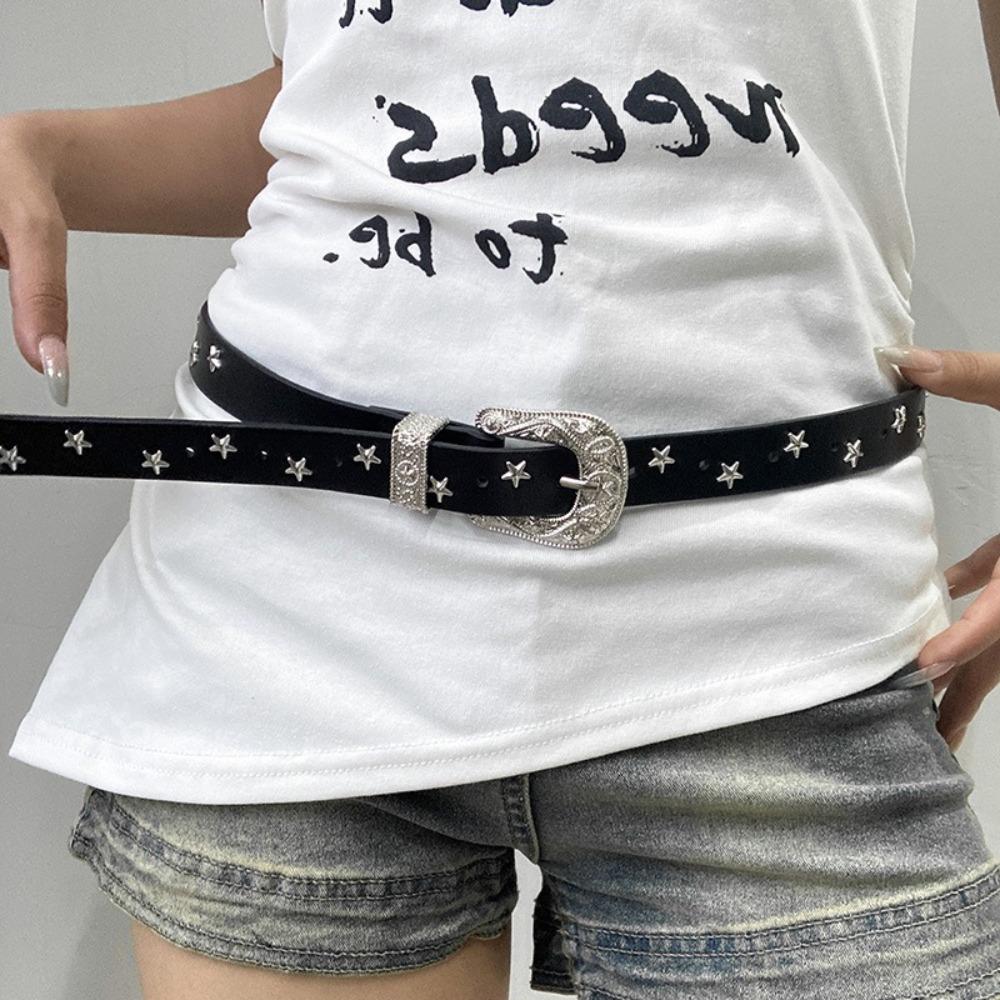 Punk Star Rivet Waist Belt Punk Style PU Leather Waistbands Vintage Y2K Wide Belt  Ornament