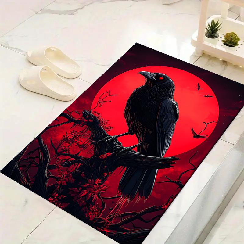 1Pc Crows Blood Moon Rug, Office Carpet Indoor Outdoor Doormat, Non-Slip, Comfortable, Living, Christmas Halloween,  Xmas Gift G1262