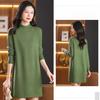 Women's Knitted Dress Autumn and Winter Pure Color Half Turtleneck Knitwear Casual Long-sleeved Mid-length Pullover