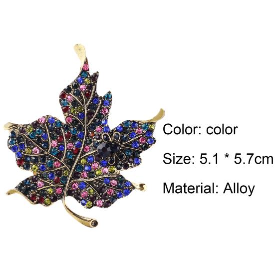 Colorful Crystal Stone Maple Leaf Cute Bee Brooch Pin Gift for Ladies Dress Scarf