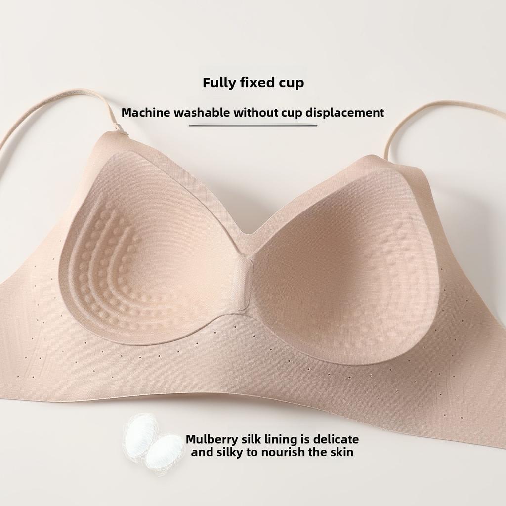 Breathable Seamless Beautiful Back Bra, Fixed Cup Push Up Anti-Sagging Side Support Wireless Back Closure Comfortable Lingerie