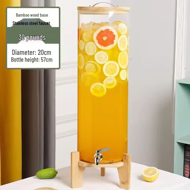 Glass Beverage Dispenser with Bamboo Base and Tap