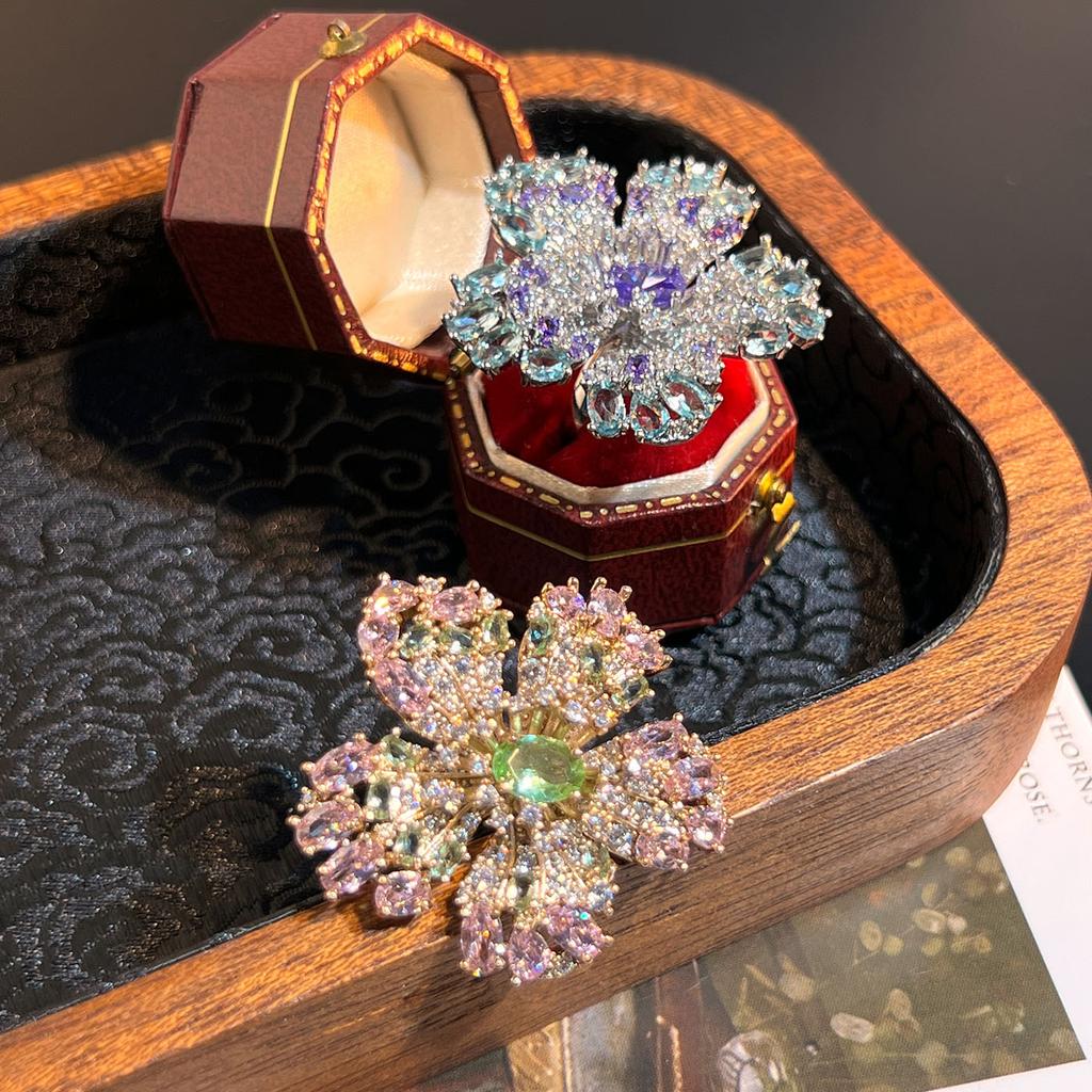 Light Luxury Jewelry Zircon Flower Ring, High-end Dense Inlaid Versatile Open Ring