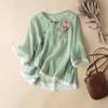 Ethnic Style Plate Buckle Embroidered Five-point Sleeve  Shirt Oblique Placket Ladies Shirt