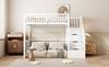 Letto a soppalco 90x200 con scala di sicurezza e contenitore, struttura del letto in legno massello di pino per bambini e adolescenti, bianco