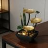 Relaxation Tabletop Water Fountain with Rocks 3 Tier Lotus Leaf Small Waterfall Fountain with Light for Indoor Zen Home Bedroom Desktop Decor